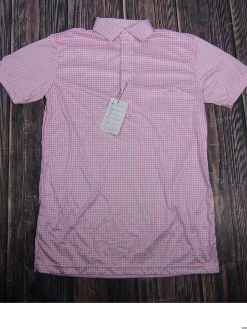 Collars & Co Polo Shirt Mens Small Pink Check Dress Collar Short Sleeve Stretch